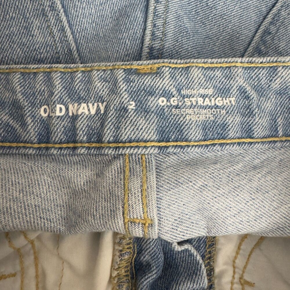 Old Navy OG Straight Jeans Blue High Rise Slit Ankle Women's Size 2 - Picture 4 of 8